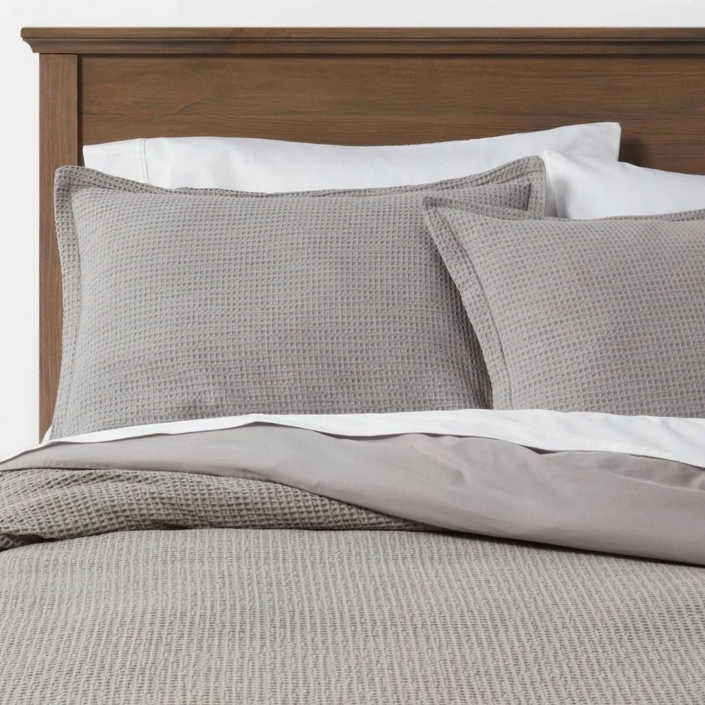 Threshold King Washed Waffle Weave Duvet Cover & Sham Set Gray - Threshold